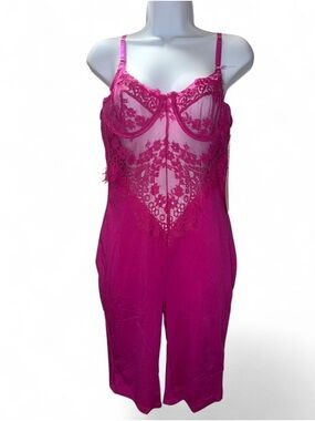 Blashe Fashion Nova Women's Sheer Lace Magenta Slip Romper